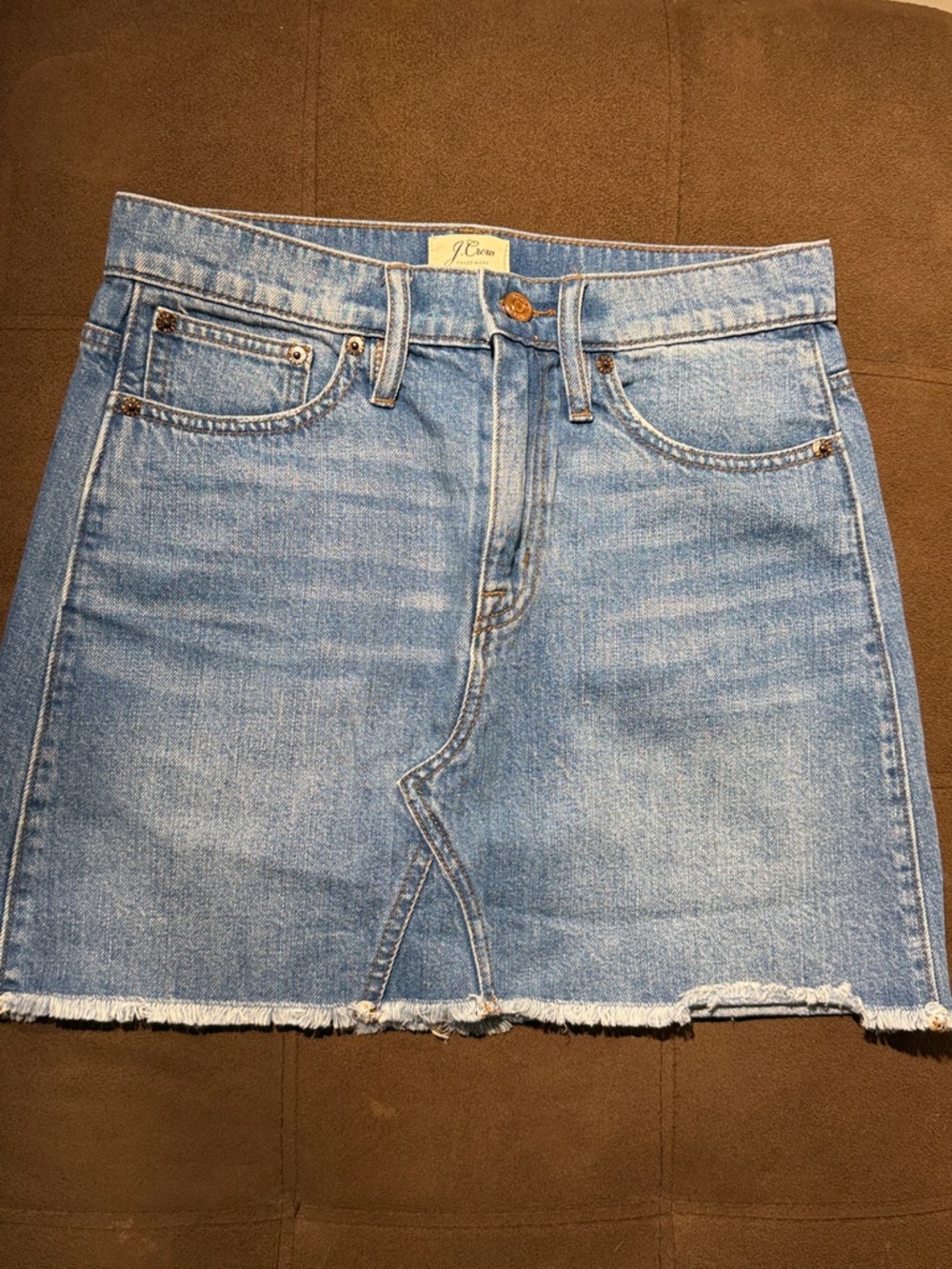J. Crew Blue Denim Frayed-Hem Mini Skirt